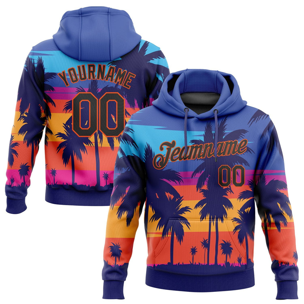 Custom Stitched Royal Black-Orange 3D Pattern Design Palm Trees Sports Pullover Sweatshirt Hoodie photo 1