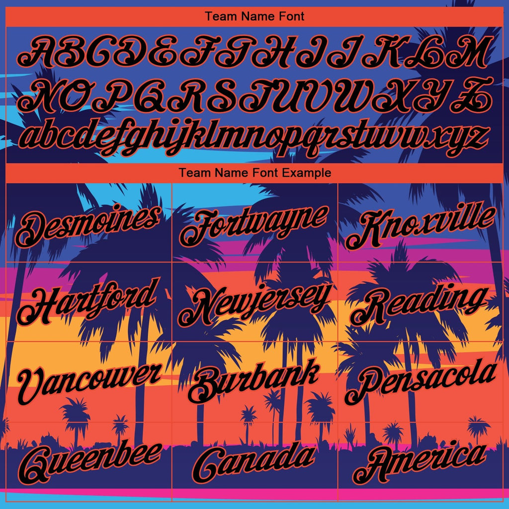 Custom Stitched Royal Black-Orange 3D Pattern Design Palm Trees Sports Pullover Sweatshirt Hoodie photo 3