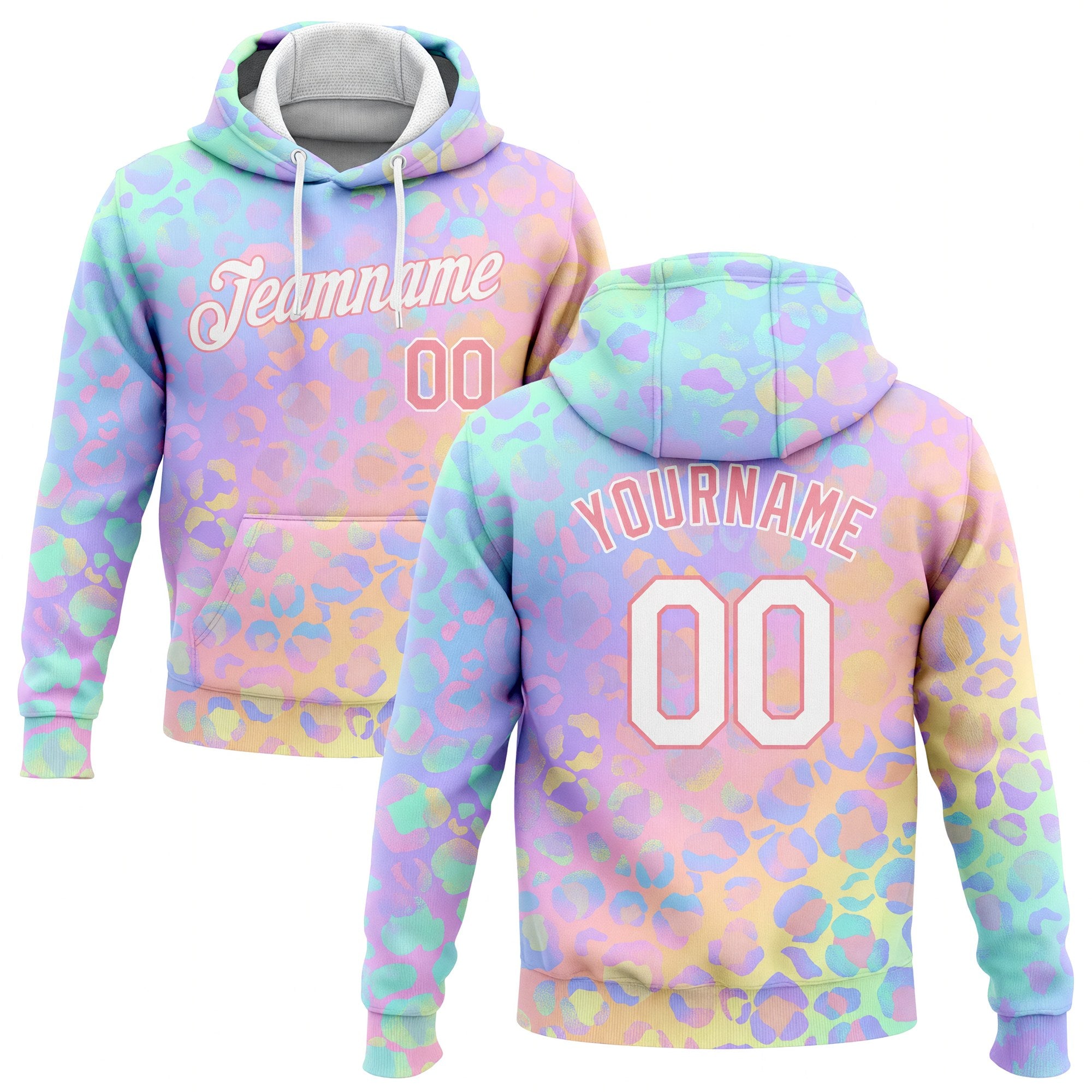 Custom Stitched Light Pink White 3D Pattern Design Leopard Sports Pullover Sweatshirt Hoodie