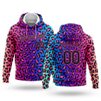 Custom Stitched Purple Black-Pink 3D Pattern Design Leopard Sports Pullover Sweatshirt Hoodie