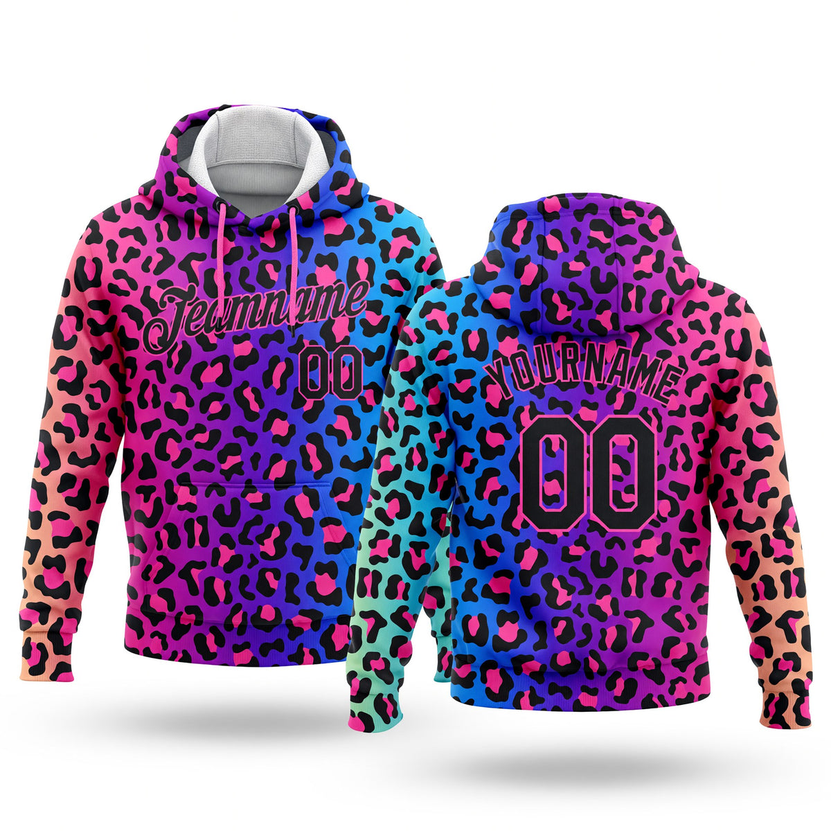 Custom Stitched Purple Black-Pink 3D Pattern Design Leopard Sports Pullover Sweatshirt Hoodie