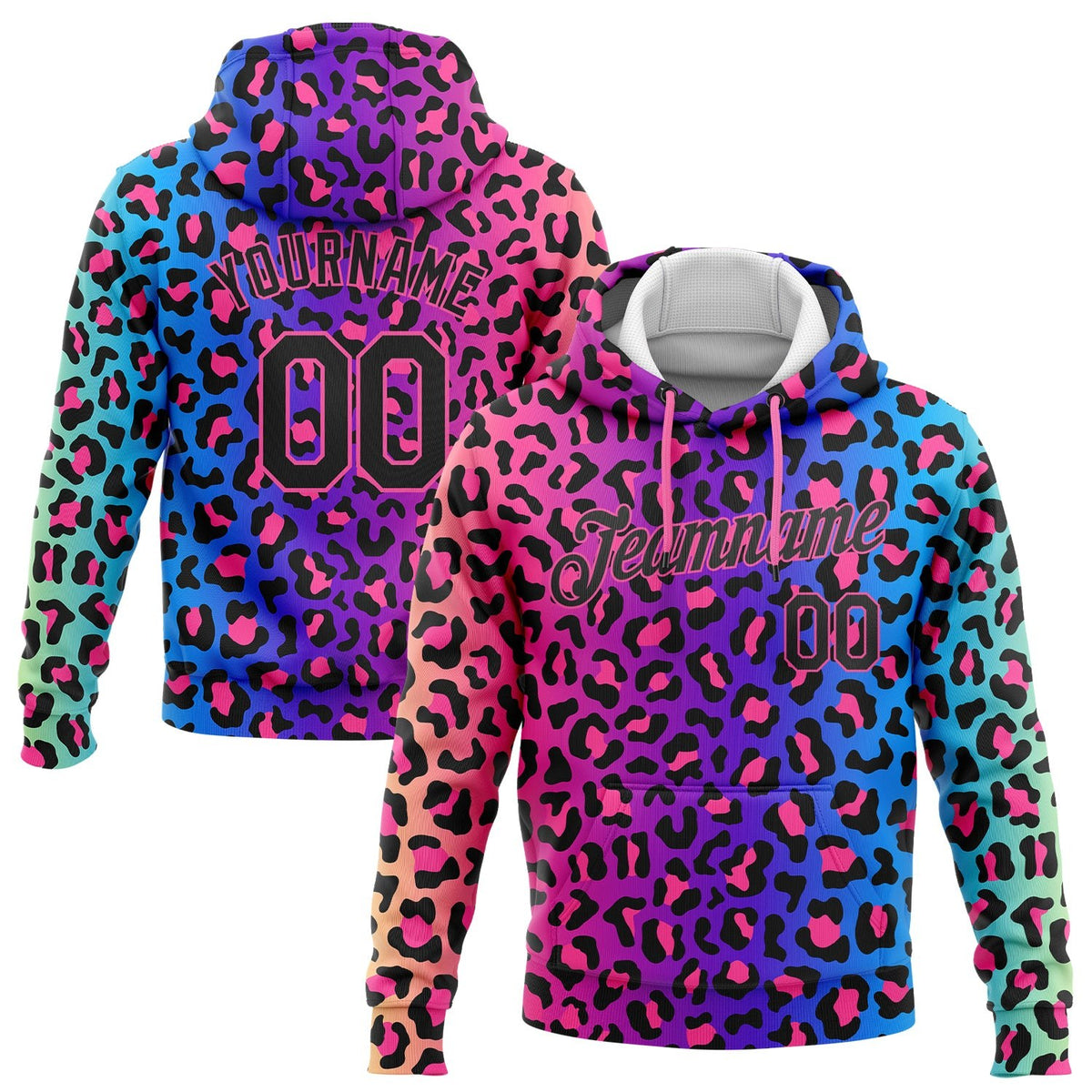 Custom Stitched Purple Black-Pink 3D Pattern Design Leopard Sports Pullover Sweatshirt Hoodie photo 1