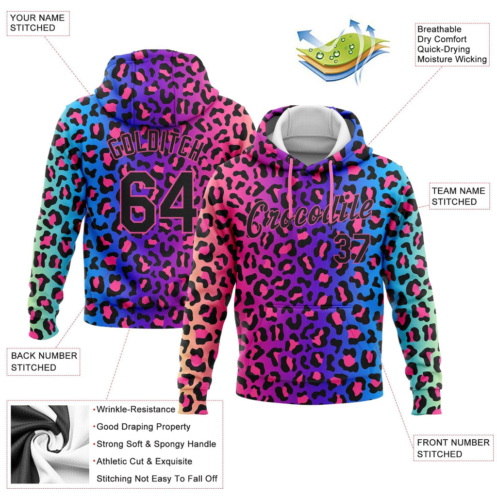 Custom Stitched Purple Black-Pink 3D Pattern Design Leopard Sports Pullover Sweatshirt Hoodie photo 2