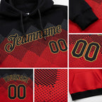 Custom Stitched Red Black-Old Gold 3D Pattern Design Sports Pullover Sweatshirt Hoodie detail