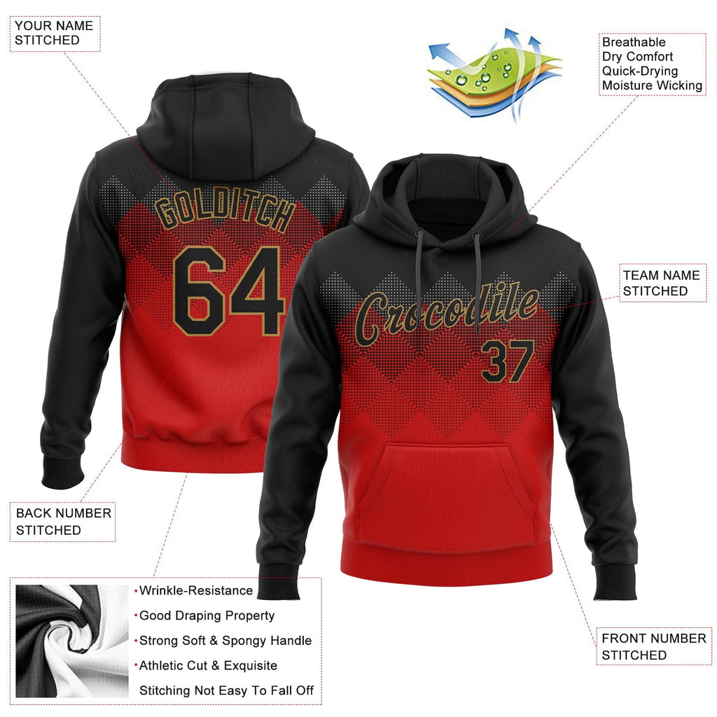 Custom Stitched Red Black-Old Gold 3D Pattern Design Sports Pullover Sweatshirt Hoodie photo 2