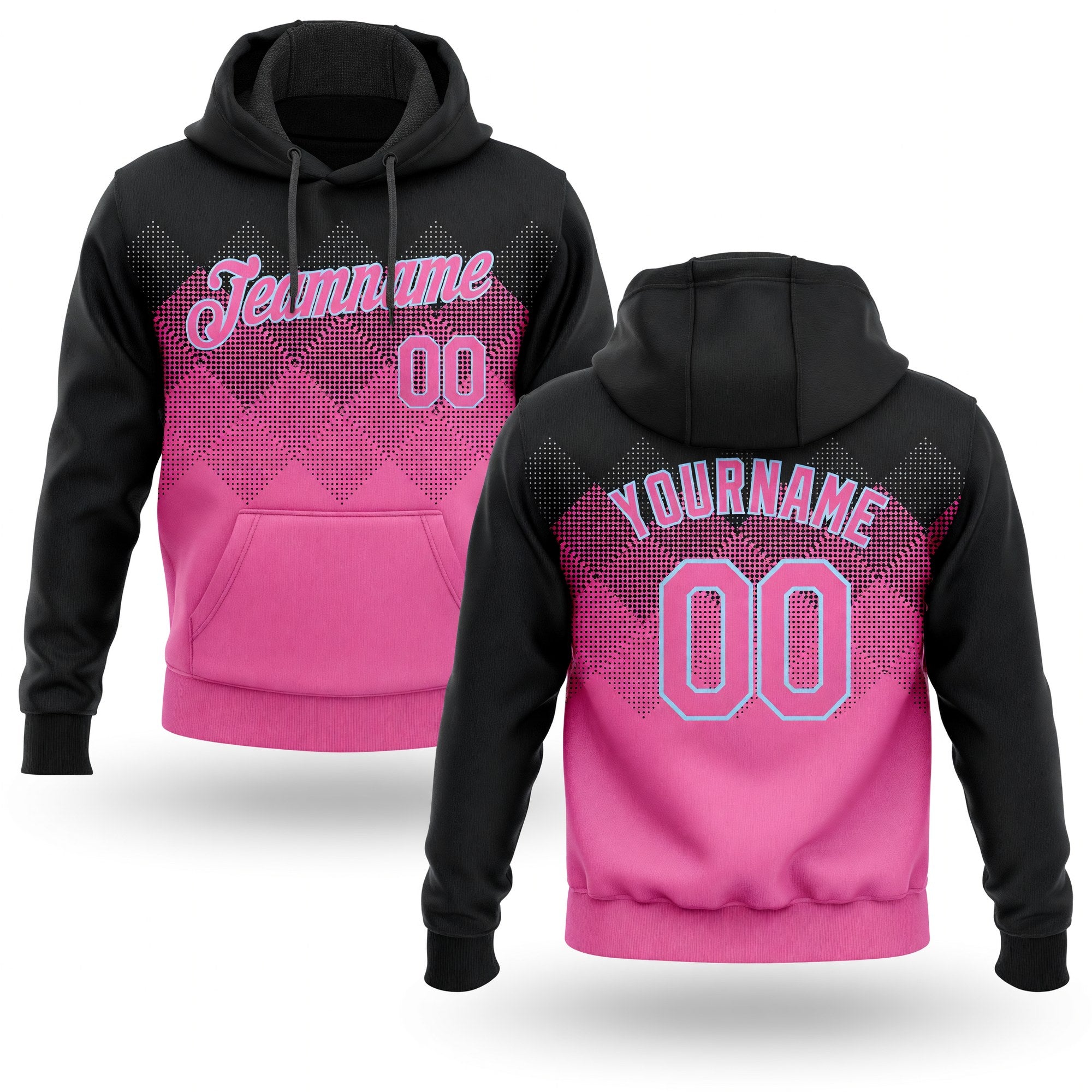 Custom Stitched Pink Pink Black-Light Blue 3D Pattern Design Sports Pullover Sweatshirt Hoodie