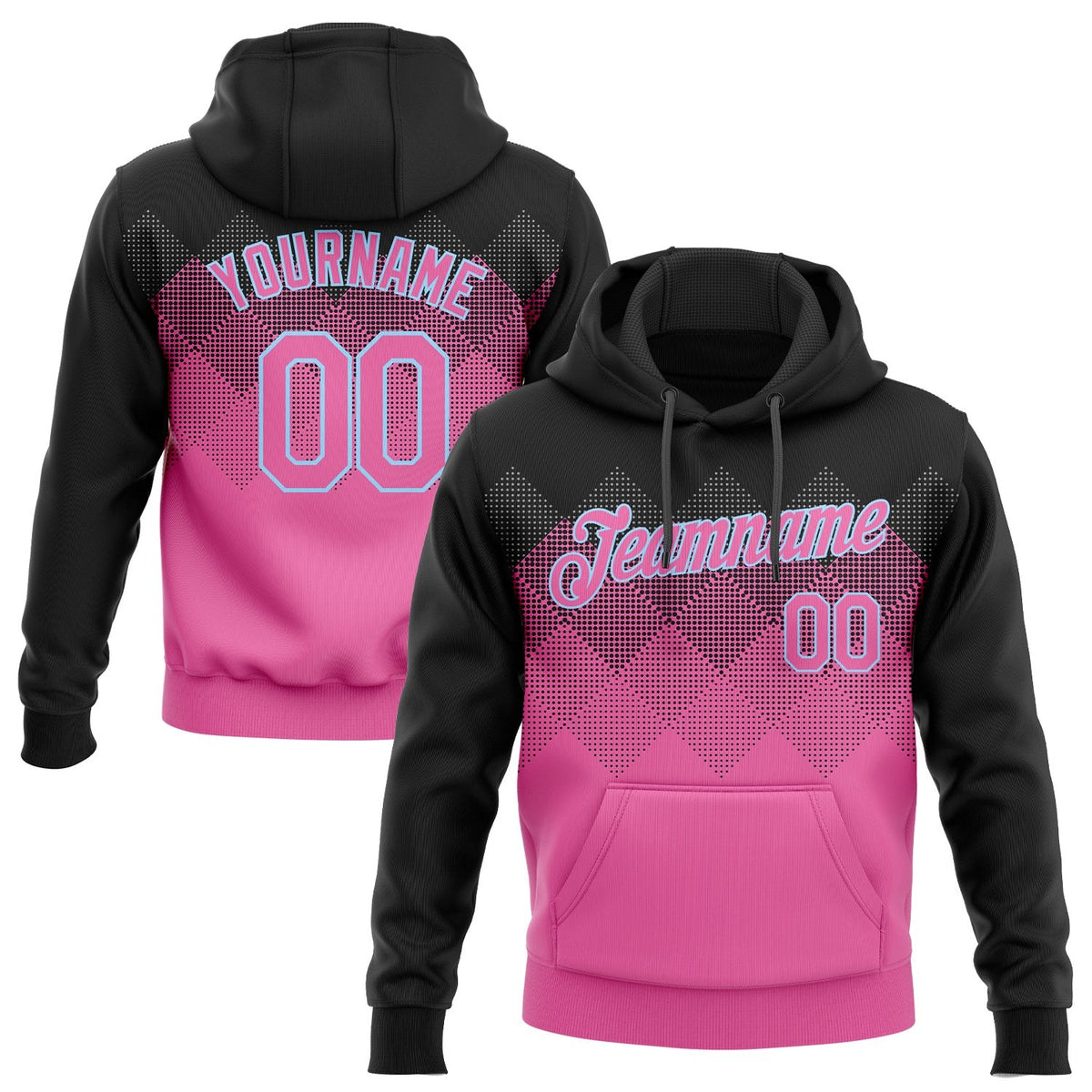 Custom Stitched Pink Pink Black-Light Blue 3D Pattern Design Sports Pullover Sweatshirt Hoodie photo 1