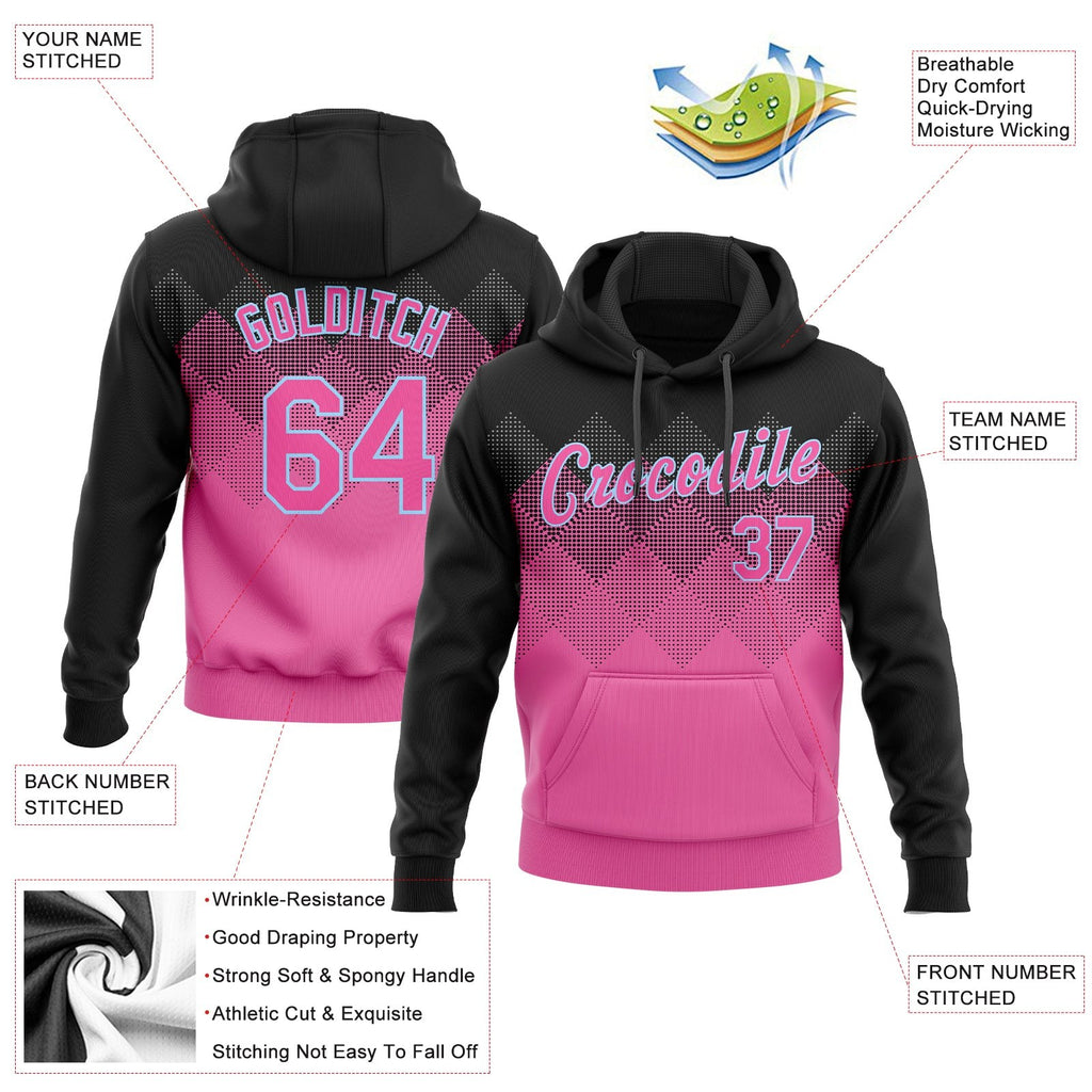 Custom Stitched Pink Pink Black-Light Blue 3D Pattern Design Sports Pullover Sweatshirt Hoodie photo 2