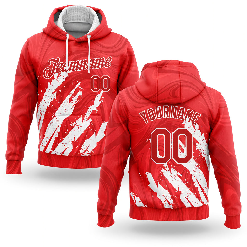 Custom Stitched Red Red-White 3D Pattern Design Sports Pullover Sweatshirt Hoodie