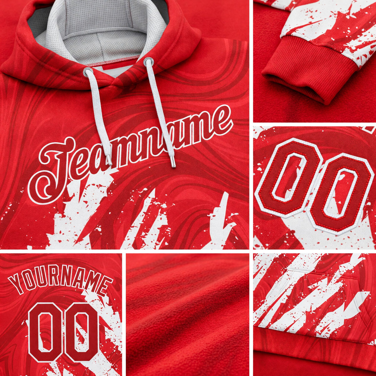 Custom Stitched Red Red-White 3D Pattern Design Sports Pullover Sweatshirt Hoodie detail