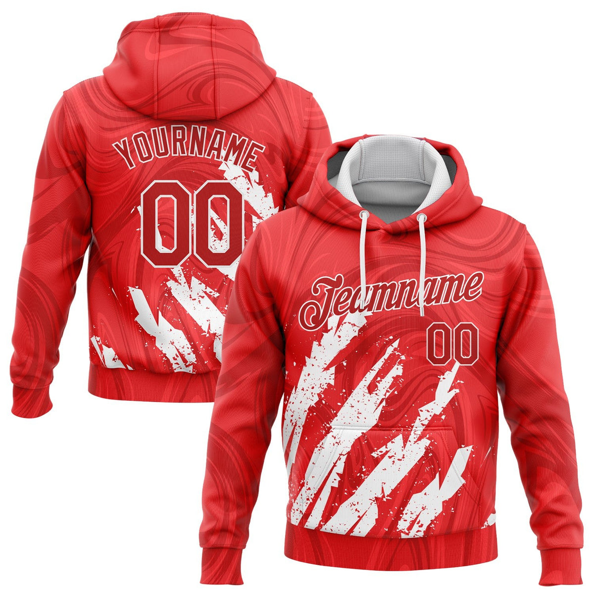 Custom Stitched Red Red-White 3D Pattern Design Sports Pullover Sweatshirt Hoodie photo 1