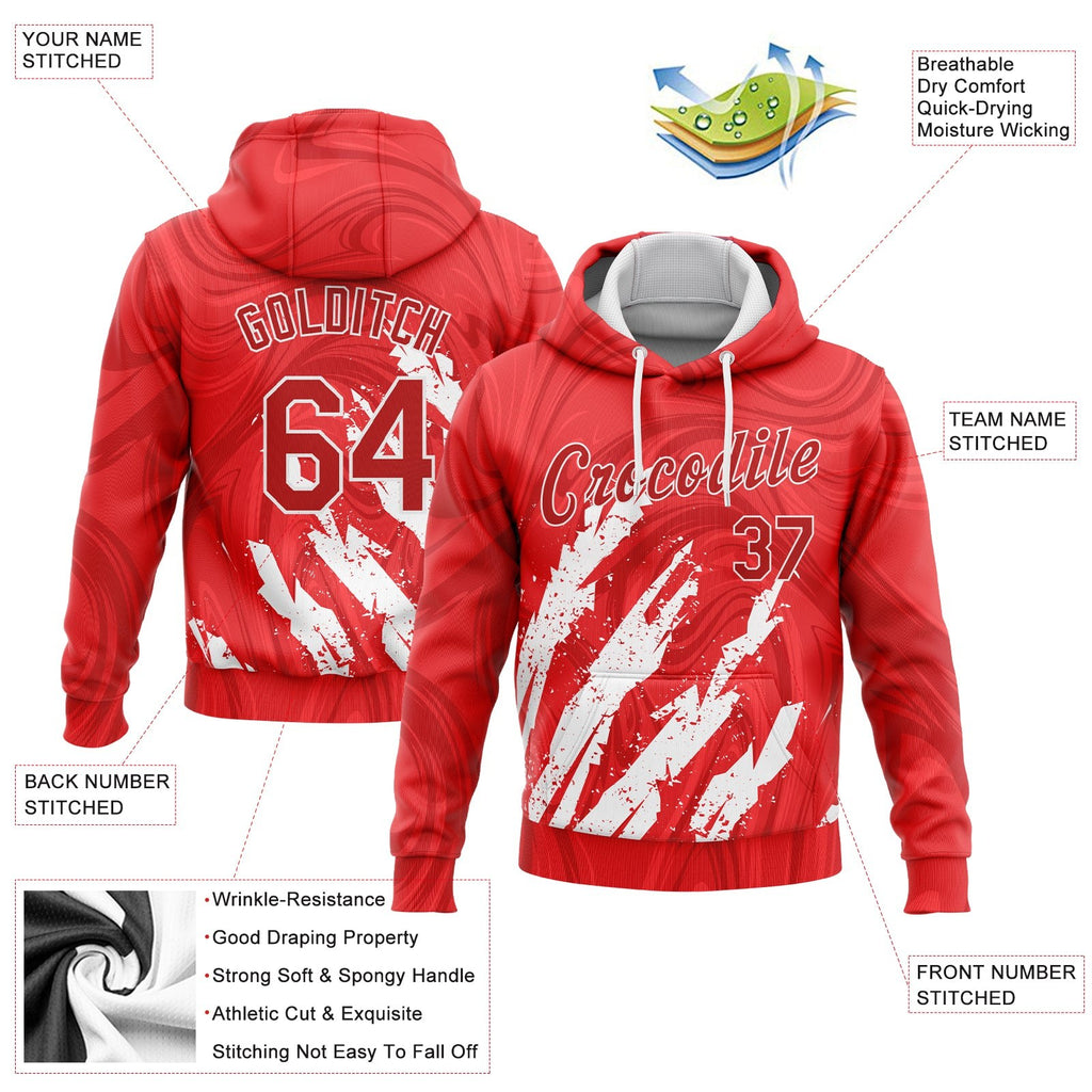 Custom Stitched Red Red-White 3D Pattern Design Sports Pullover Sweatshirt Hoodie photo 2