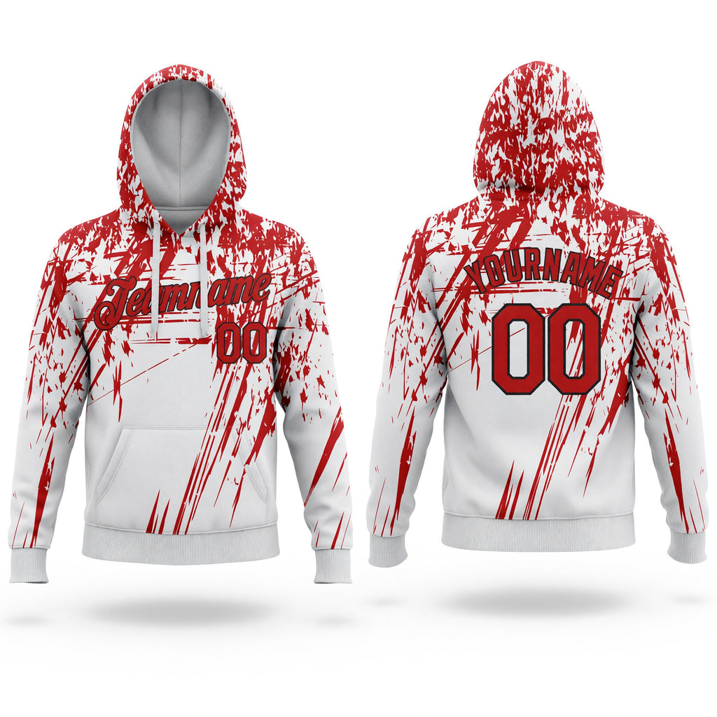 Custom Stitched White Red-Black 3D Pattern Design Sports Pullover Sweatshirt Hoodie