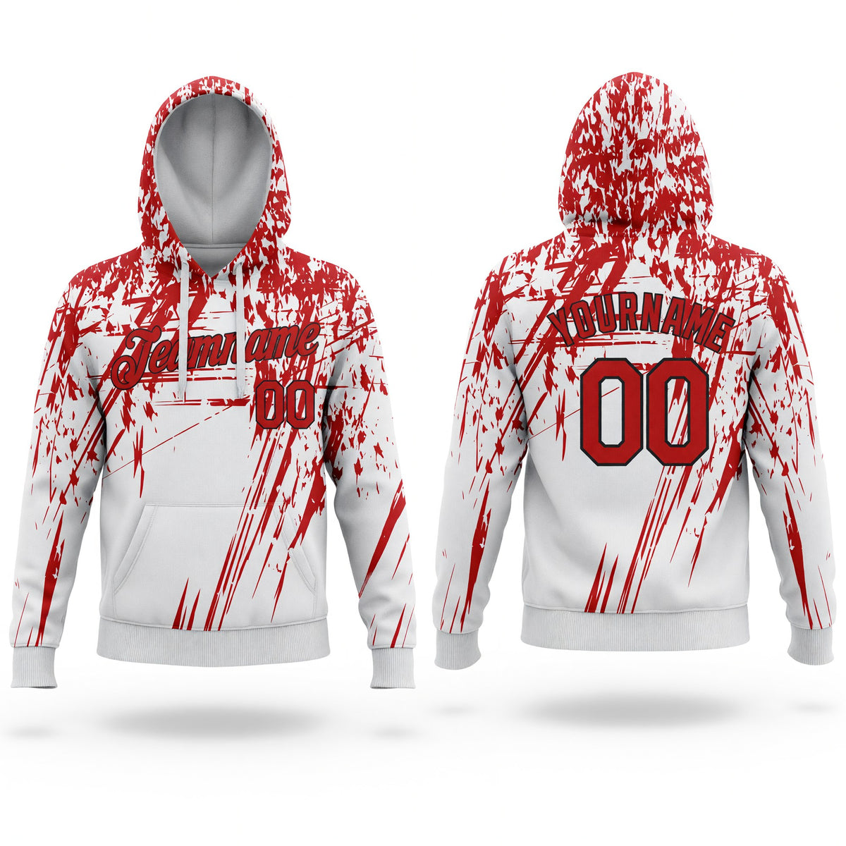 Custom Stitched White Red-Black 3D Pattern Design Sports Pullover Sweatshirt Hoodie