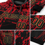 Custom Stitched Red Black-Old Gold 3D Pattern Design Sports Pullover Sweatshirt Hoodie detail