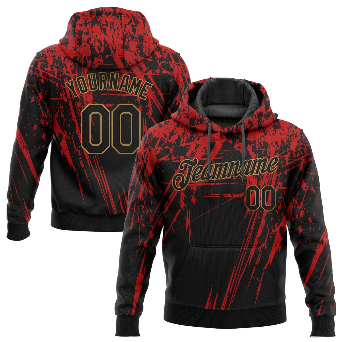 Custom Stitched Red Black-Old Gold 3D Pattern Design Sports Pullover Sweatshirt Hoodie photo 1