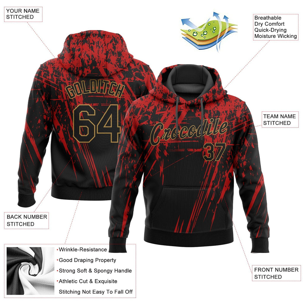 Custom Stitched Red Black-Old Gold 3D Pattern Design Sports Pullover Sweatshirt Hoodie photo 2