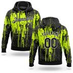 Custom Stitched Neon Green Black-White 3D Pattern Design Dripping Splatter Art Sports Pullover Sweatshirt Hoodie