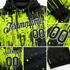 Custom Stitched Neon Green Black-White 3D Pattern Design Dripping Splatter Art Sports Pullover Sweatshirt Hoodie detail