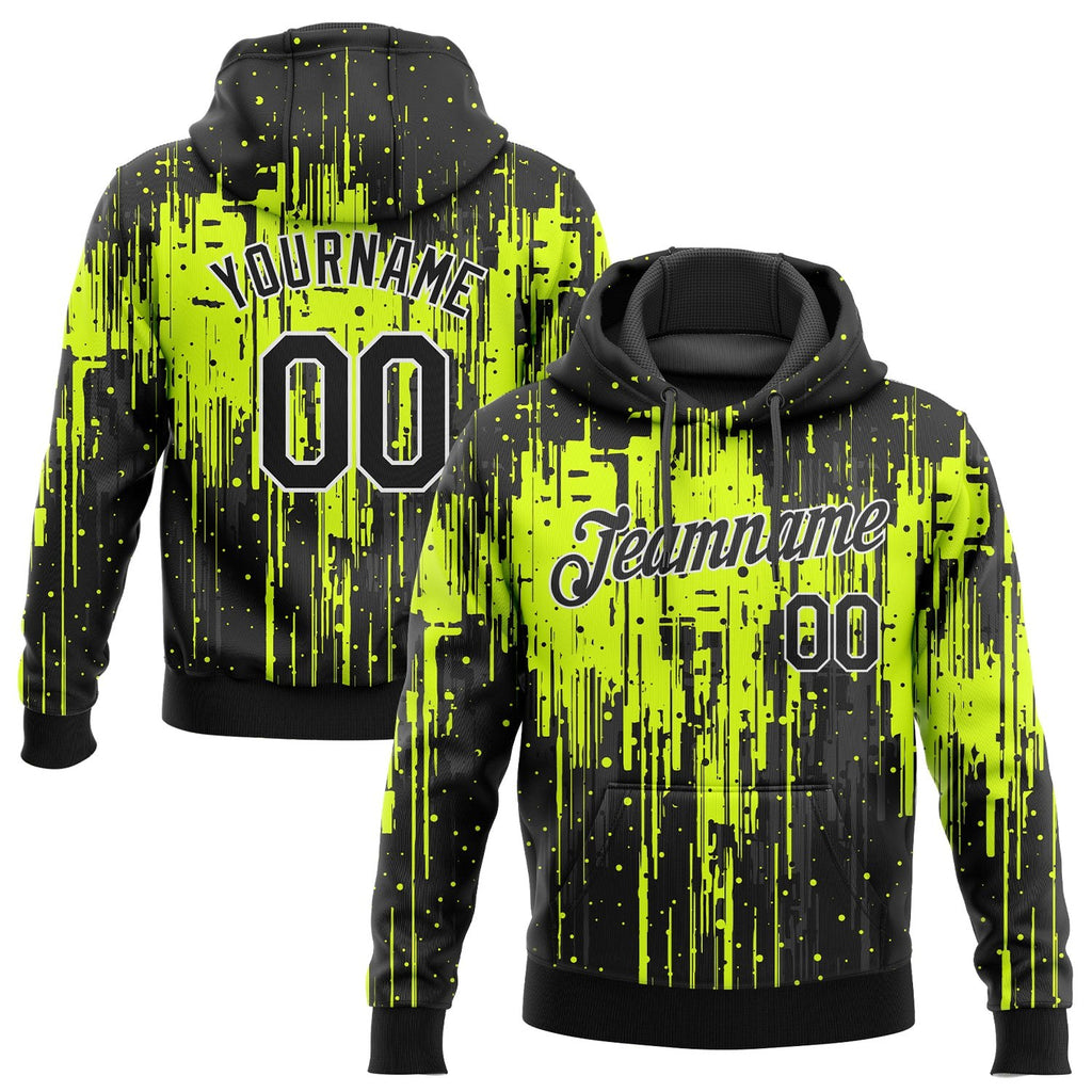 Custom Stitched Neon Green Black-White 3D Pattern Design Dripping Splatter Art Sports Pullover Sweatshirt Hoodie photo 1