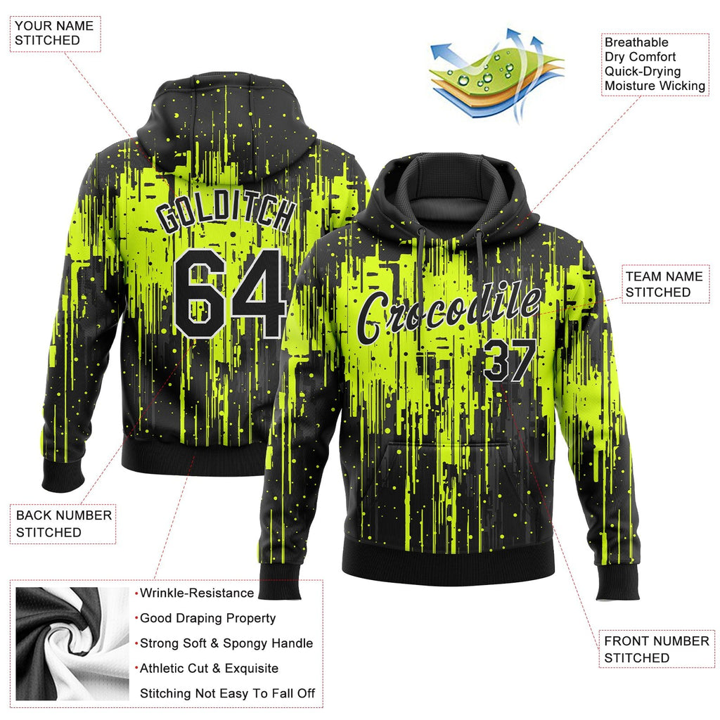 Custom Stitched Neon Green Black-White 3D Pattern Design Dripping Splatter Art Sports Pullover Sweatshirt Hoodie photo 2
