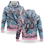 Custom Stitched Light Pink Black 3D Pattern Design Cherry Blossom Sports Pullover Sweatshirt Hoodie