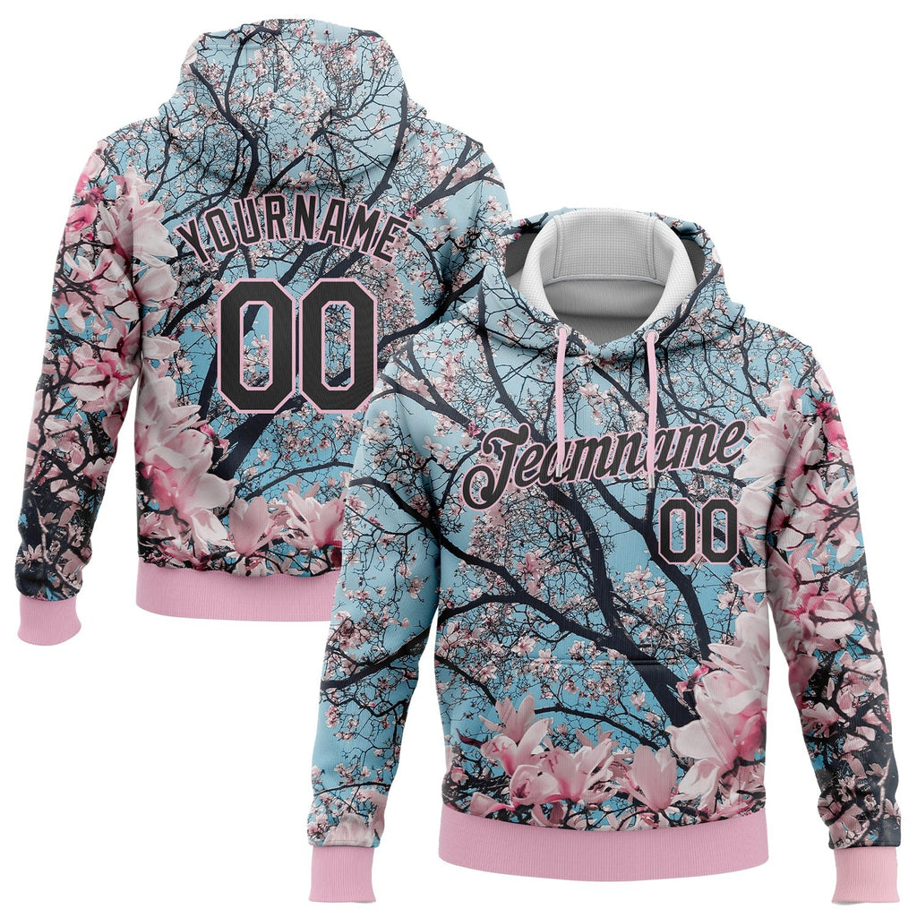 Custom Stitched Light Pink Black 3D Pattern Design Cherry Blossom Sports Pullover Sweatshirt Hoodie photo 1