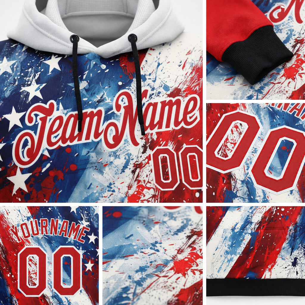 Custom Red Blue Black-White 3D American Flag Sports Pullover Sweatshirt Hoodie detail