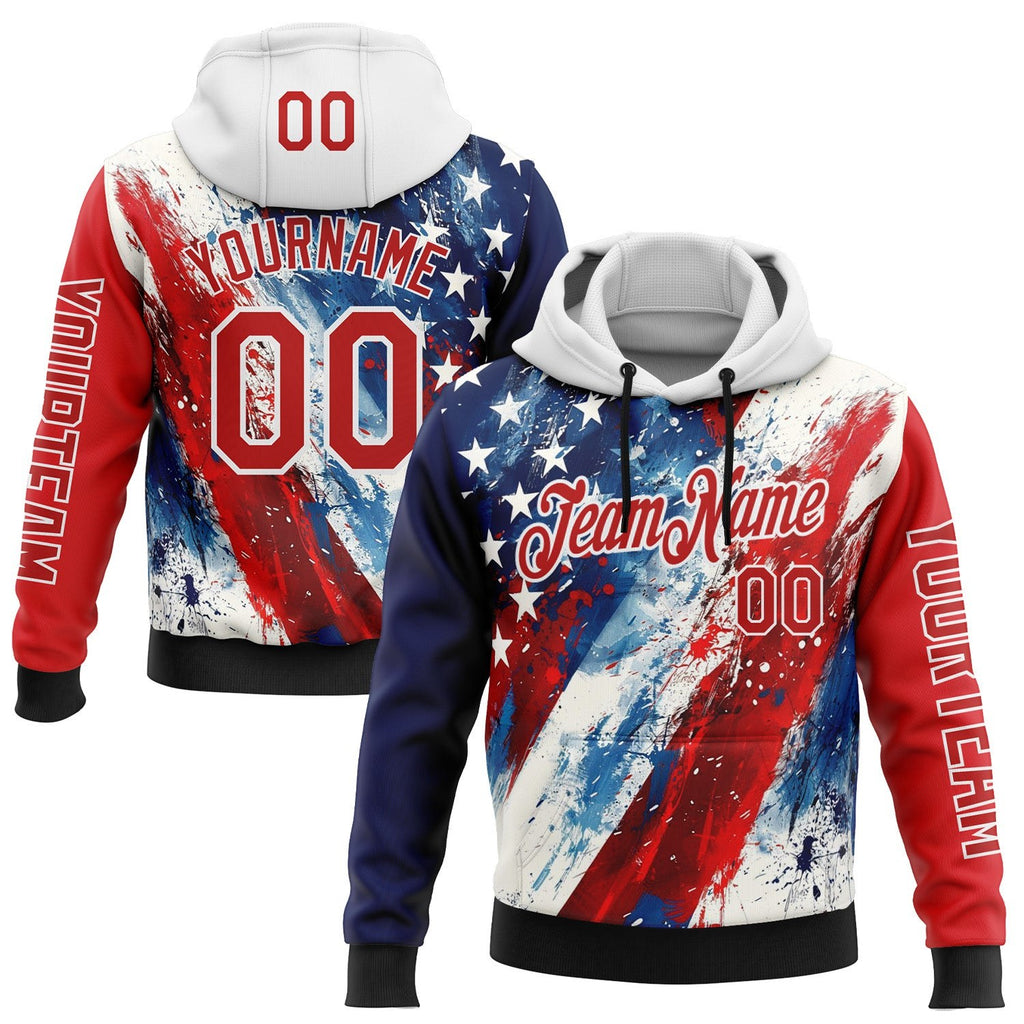 Custom Red Blue Black-White 3D American Flag Sports Pullover Sweatshirt Hoodie photo 1