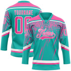 Custom Aqua Pink-White 3D Splash Hockey Lace Neck Jersey