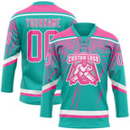 Custom Aqua Pink-White 3D Splash Hockey Lace Neck Jersey photo 2
