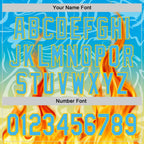 Custom Blue Sky Blue-Yellow 3D Abstract Flame Sports Pullover Sweatshirt Hoodie photo 3