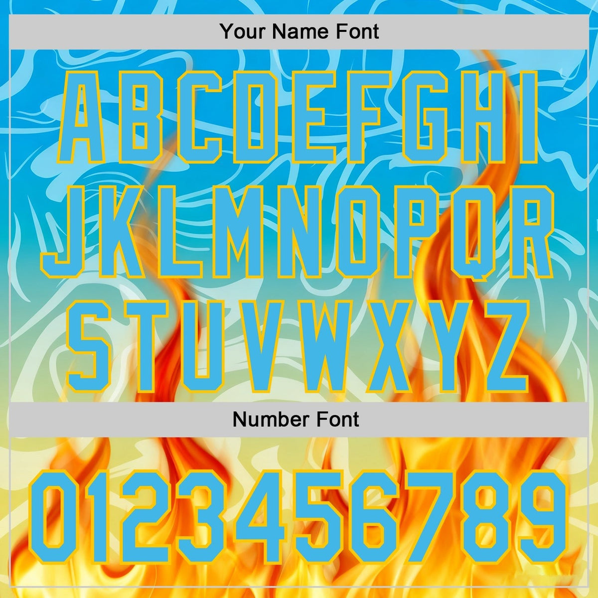 Custom Blue Sky Blue-Yellow 3D Abstract Flame Sports Pullover Sweatshirt Hoodie photo 3