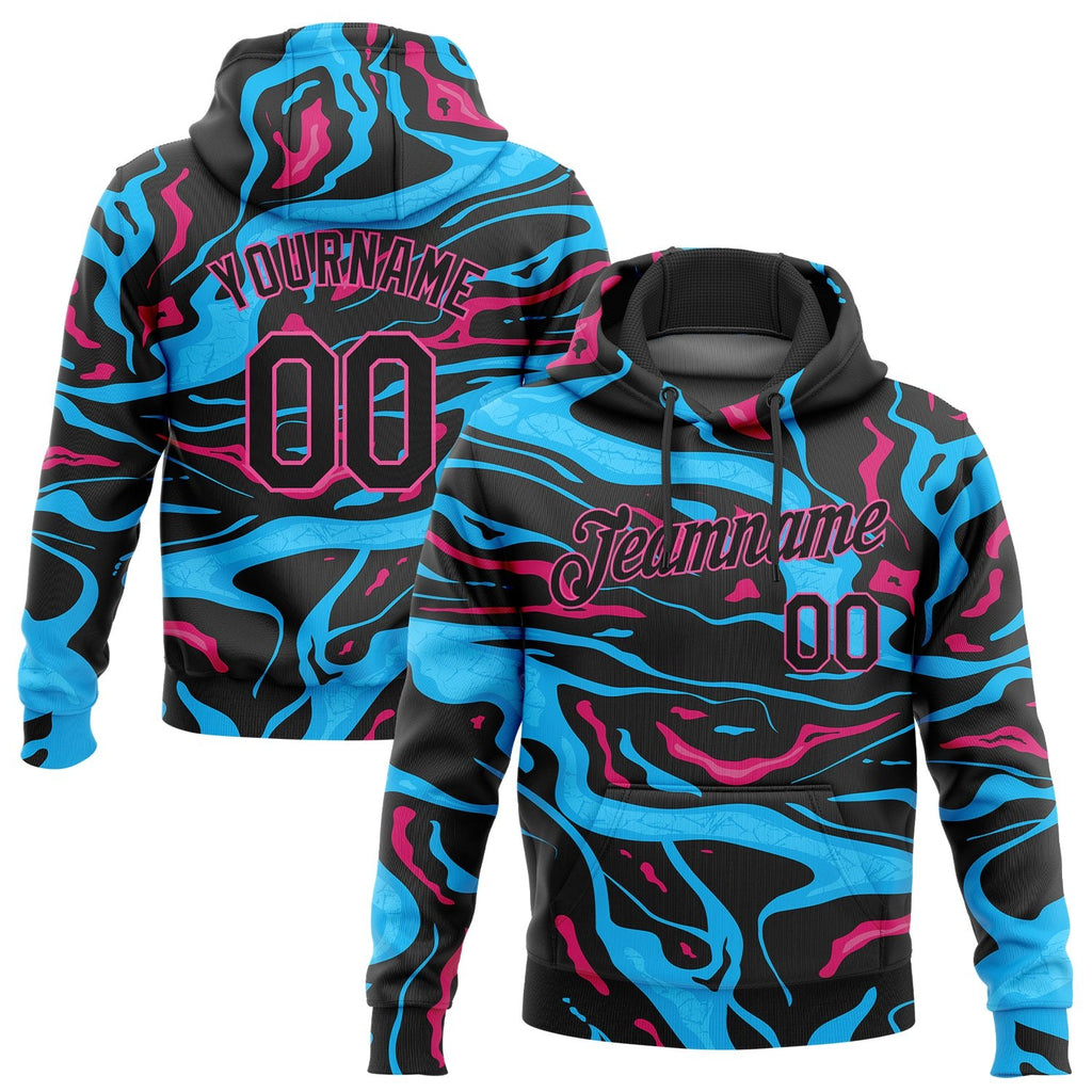 Custom Stitched Light Blue Black-Pink 3D Pattern Design Sports Pullover Sweatshirt Hoodie photo 1