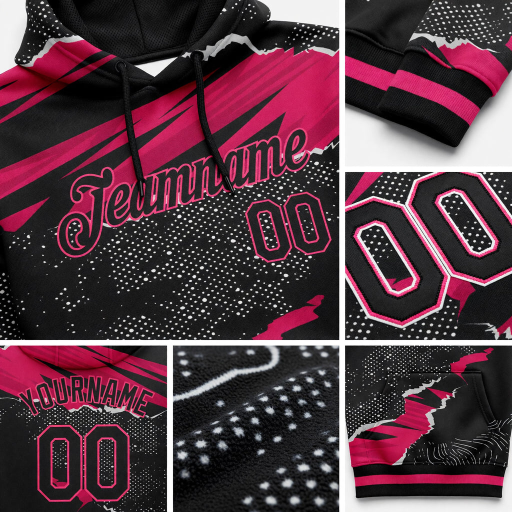 Custom Stitched Black Pink-White 3D Pattern Design Torn Paper Style Sports Pullover Sweatshirt Hoodie detail