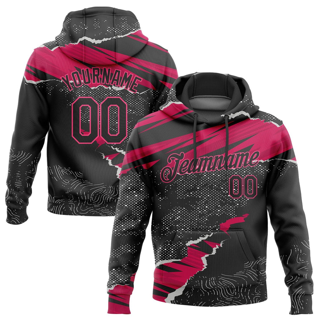 Custom Stitched Black Pink-White 3D Pattern Design Torn Paper Style Sports Pullover Sweatshirt Hoodie photo 1