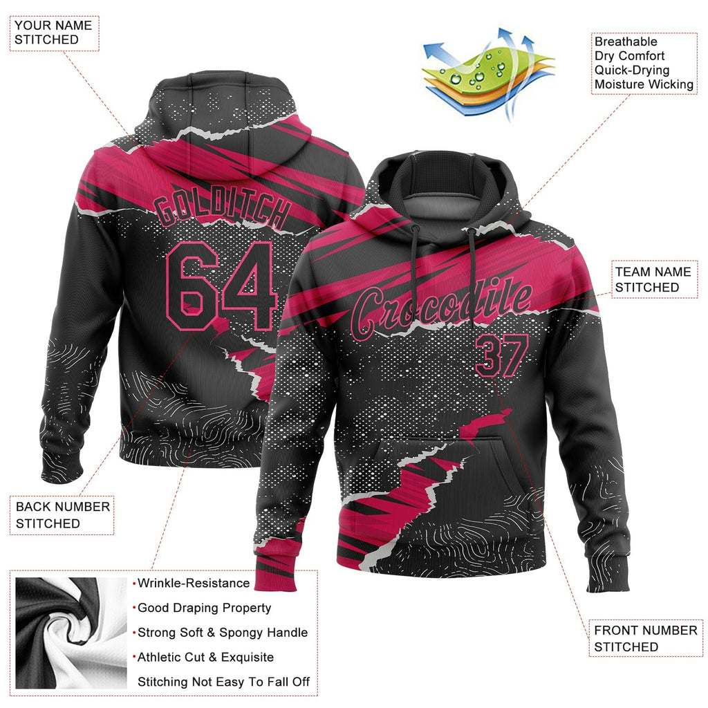 Custom Stitched Black Pink-White 3D Pattern Design Torn Paper Style Sports Pullover Sweatshirt Hoodie photo 2