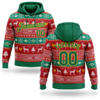 Custom Stitched Red Kelly Green-Gold 3D Christmas Reindeers Sports Pullover Sweatshirt Hoodie