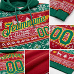 Custom Stitched Red Kelly Green-Gold 3D Christmas Reindeers Sports Pullover Sweatshirt Hoodie detail
