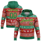 Custom Stitched Red Kelly Green-Gold 3D Christmas Reindeers Sports Pullover Sweatshirt Hoodie photo 1