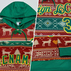 Custom Stitched Red Kelly Green-Gold 3D Christmas Reindeers Sports Pullover Sweatshirt Hoodie photo 2