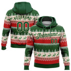 Custom Stitched Red Green-Cream 3D Christmas Reindeers Sports Pullover Sweatshirt Hoodie photo 1