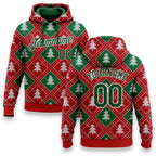 Custom Stitched Red Green-White 3D Christmas Trees Sports Pullover Sweatshirt Hoodie