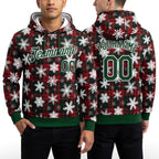 Custom Stitched Red Green-White 3D Christmas Plaid And Snow Sports Pullover Sweatshirt Hoodie worn front and back