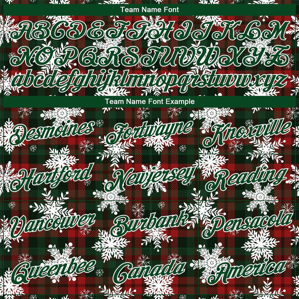 Custom Stitched Red Green-White 3D Christmas Plaid And Snow Sports Pullover Sweatshirt Hoodie photo 2