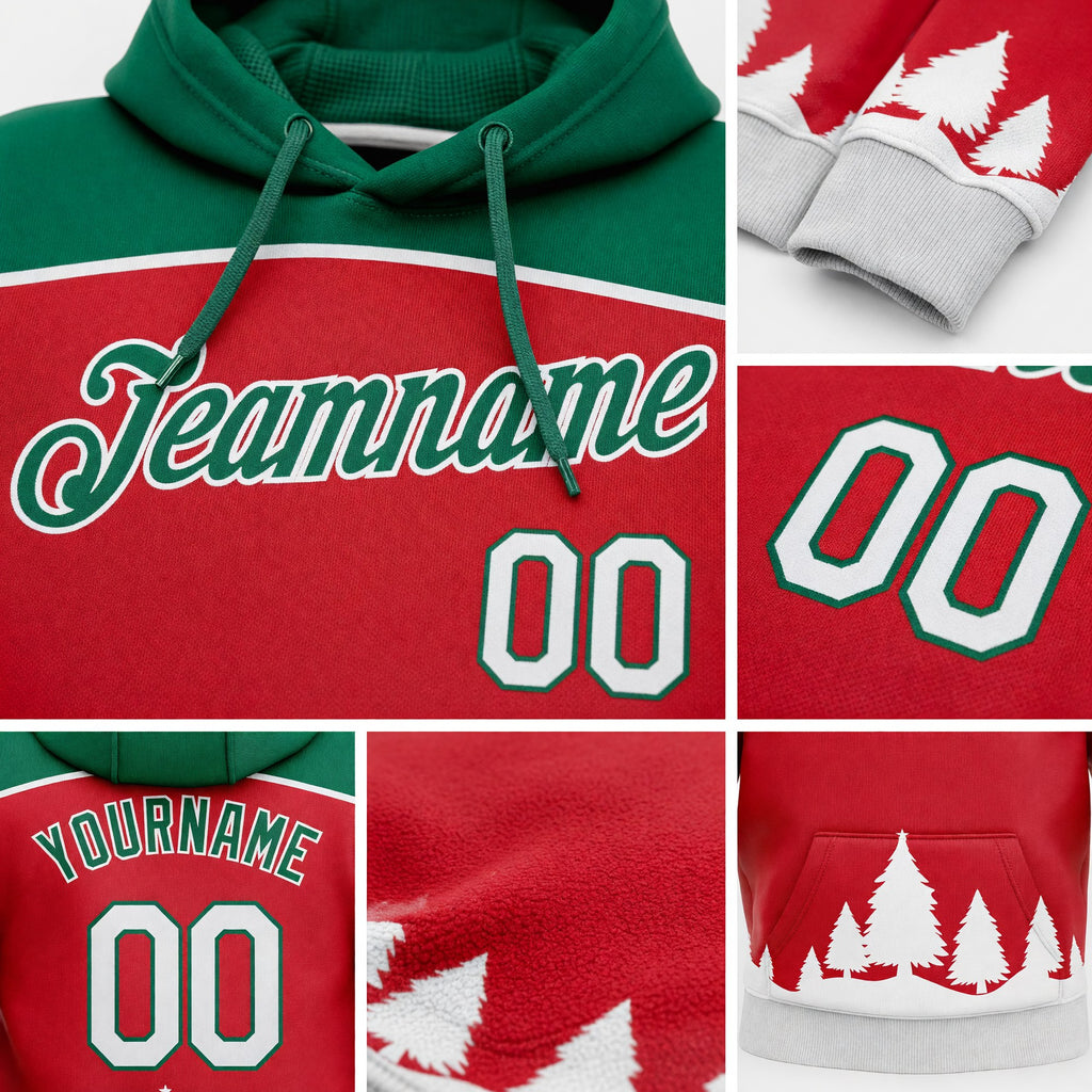 Custom Stitched Red White-Kelly Green 3D Christmas Trees Sports Pullover Sweatshirt Hoodie detail