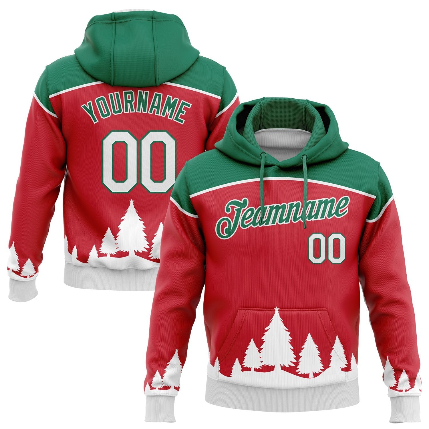 Custom Stitched Red White-Kelly Green 3D Christmas Trees Sports Pullover Sweatshirt Hoodie photo 1