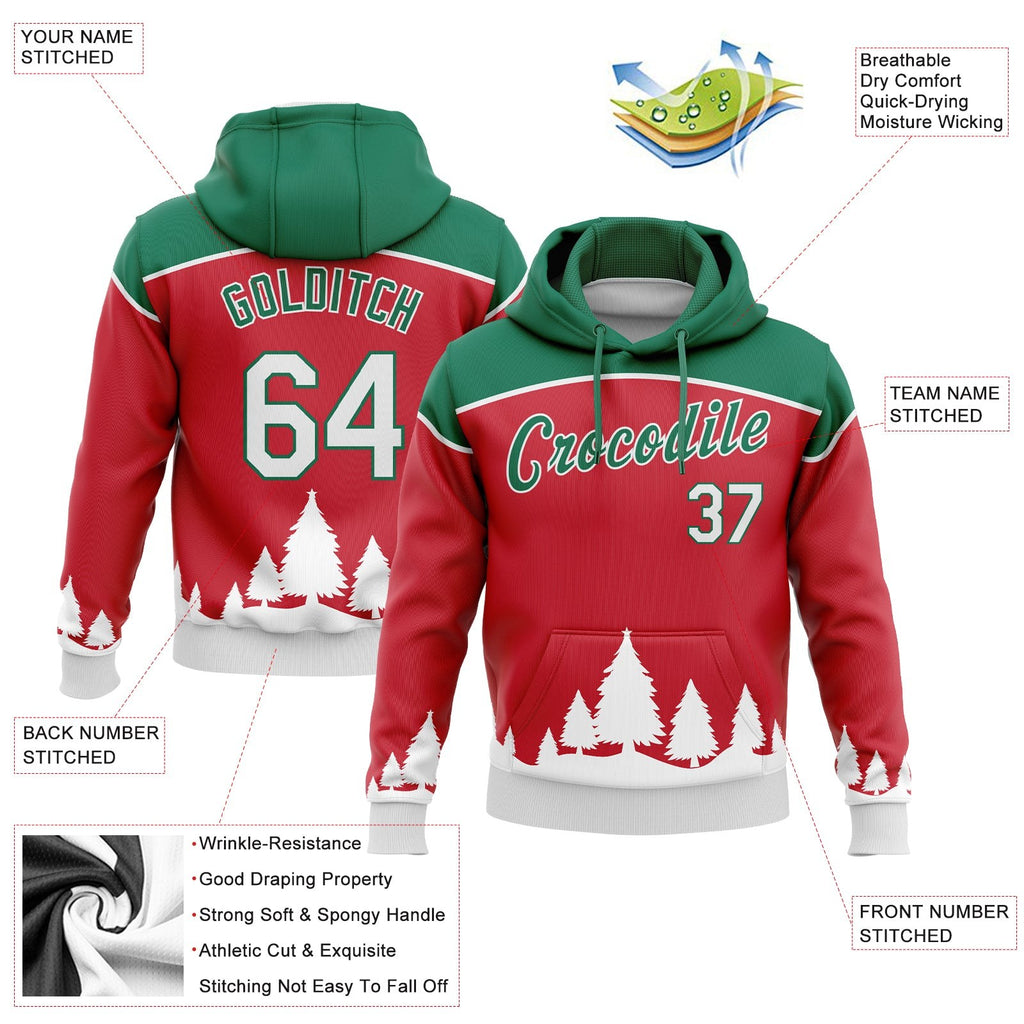Custom Stitched Red White-Kelly Green 3D Christmas Trees Sports Pullover Sweatshirt Hoodie photo 2