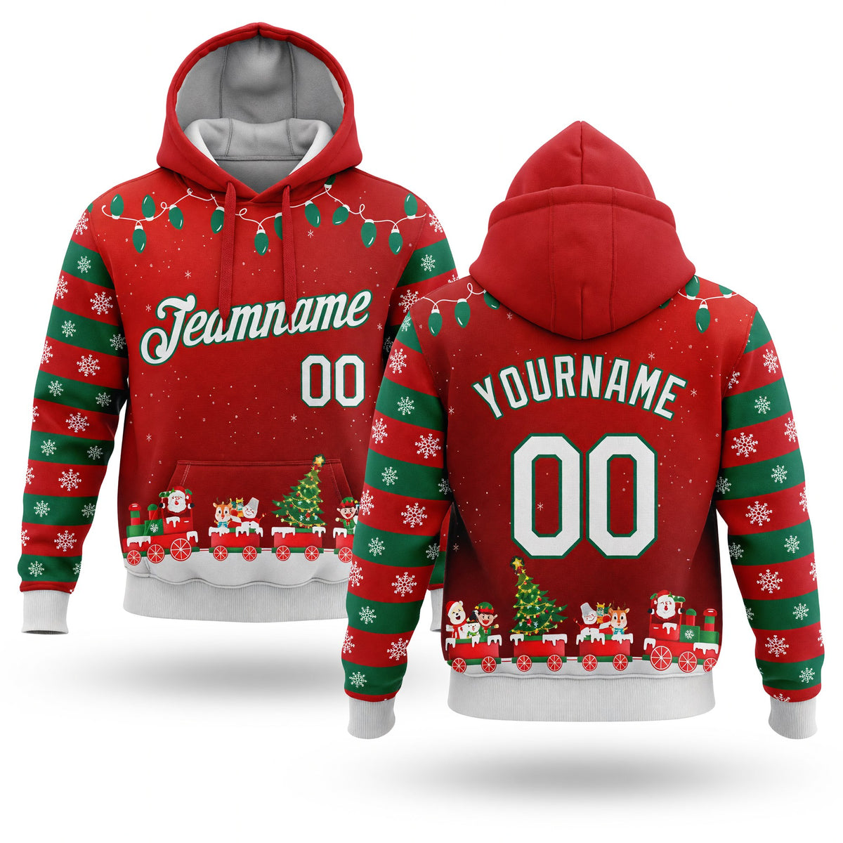 Custom Stitched Red White-Kelly Green 3D Christmas Sports Pullover Sweatshirt Hoodie