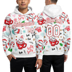 Custom Stitched White White-Red 3D Christmas Sloths Sports Pullover Sweatshirt Hoodie worn front and back